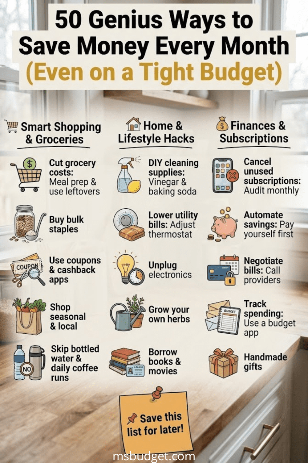 50 Genius Ways to Save Money Every Month (Even on a Tight Budget) – Ms ...